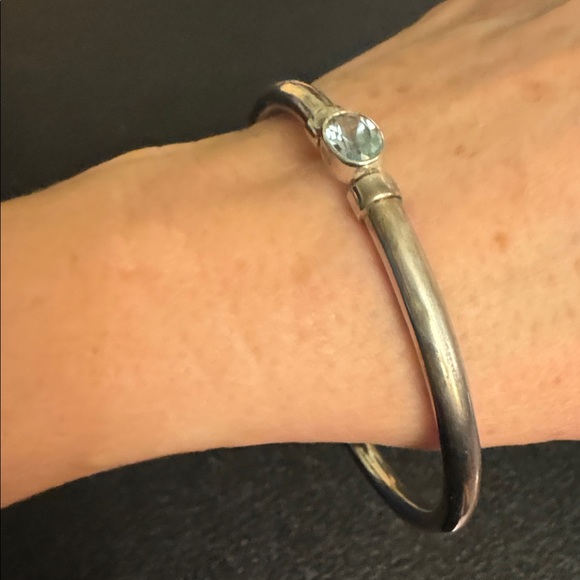 Sterling Silver and Blue Aquamarine Glass Stone Bracelet - Picture 10 of 12